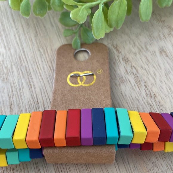 🎉HP🎉 Boutique Rainbow Enamel Block Stretch Bracelet 💗 Multi - Picture 6 of 11